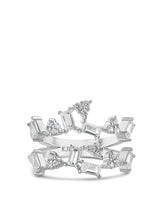 Mixed Cubic Zirconia Double Cluster Ring in Rhodium-Plated Brass