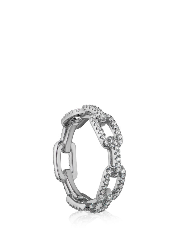 Pavé Cubic Zirconia Link Ring in Rhodium-Plated Brass, photo 2