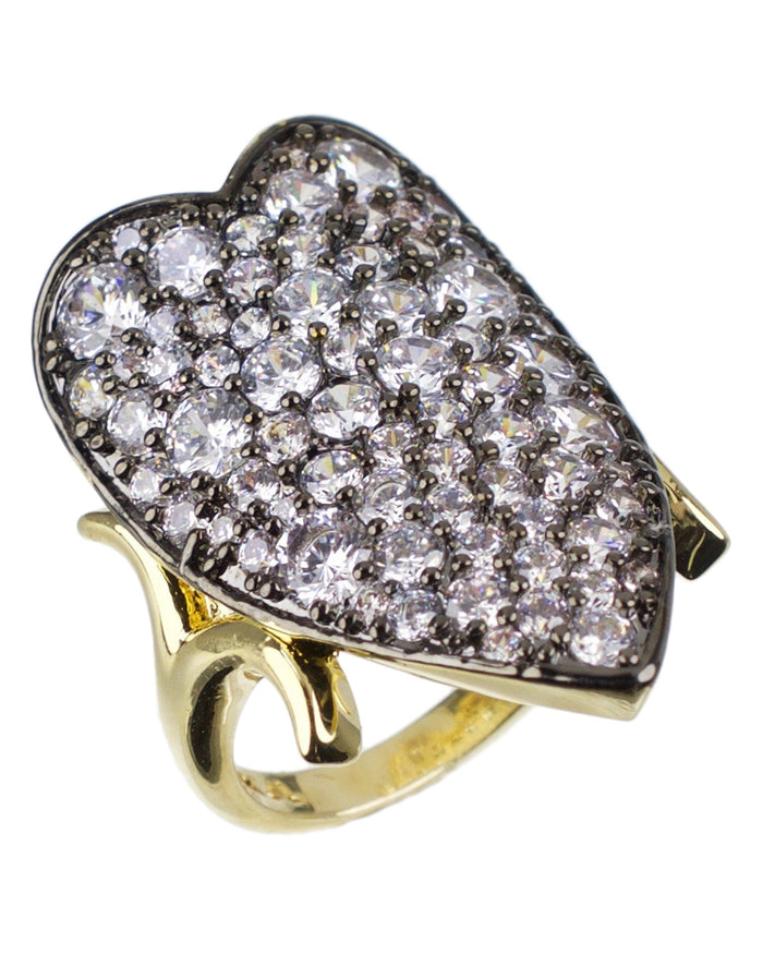 Anillo de corazón con zirconias cúbicas redondas en latón bañado en oro amarillo, foto 2