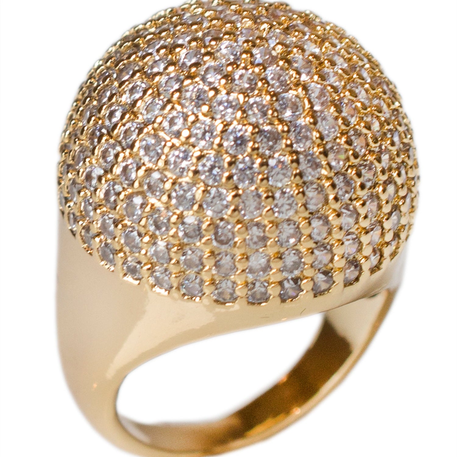 Round Pavé Cubic Zirconia Dome Ring in 18K Gold-Plated Brass, photo 1