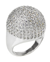 Pavé Round Cubic Zirconia Dome Ring in Rhodium-Plated Brass