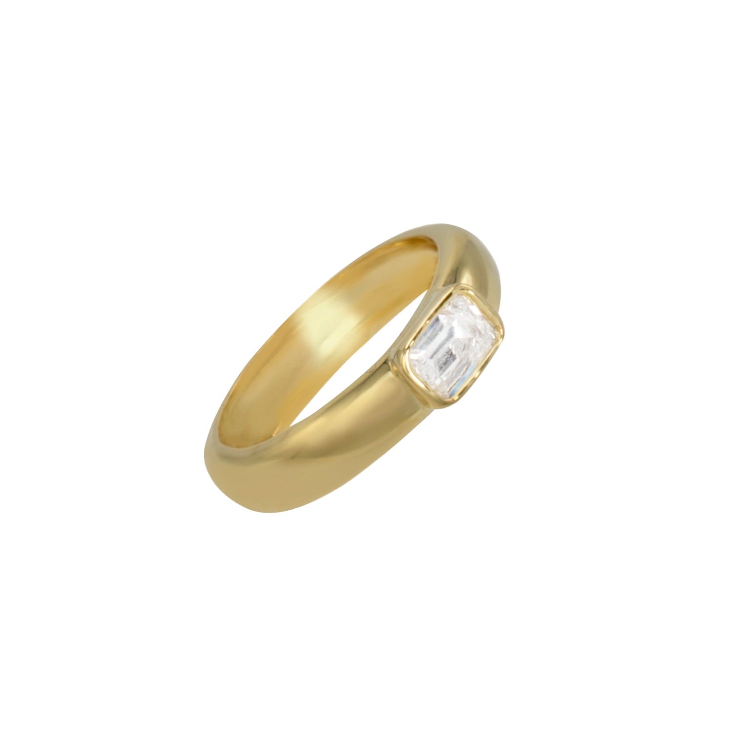Anillo de banda con zirconia cúbica talla esmeralda en latón bañado en oro, foto 1
