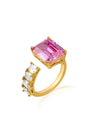 Anillo de cóctel abierto con zirconias cúbicas talla esmeralda en latón bañado en oro, foto 1