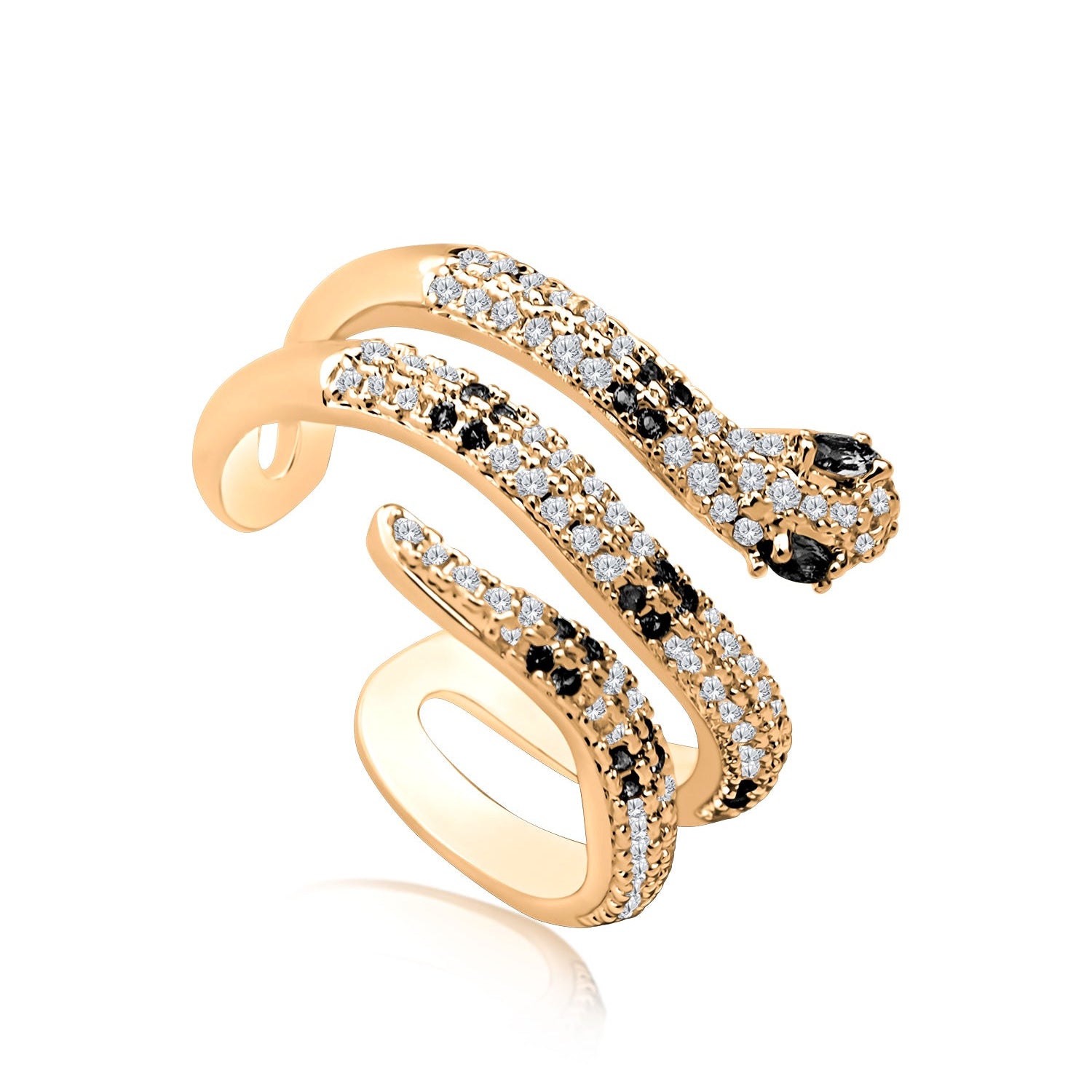 Anillo envolvente de serpiente con zirconias cúbicas en engaste pavé en latón bañado en oro de 14K, foto 1