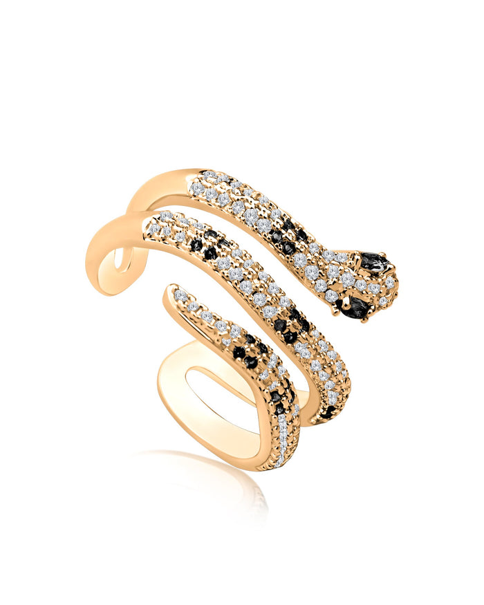 Anillo envolvente de serpiente con zirconias cúbicas en engaste pavé en latón bañado en oro de 14K, foto 1