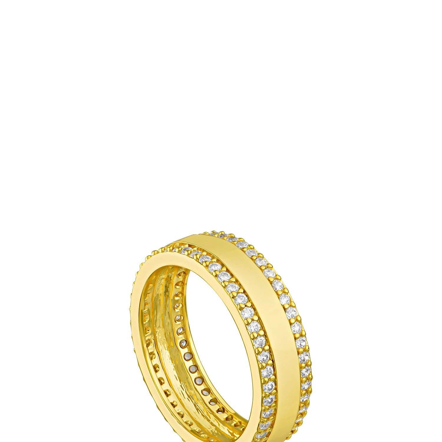 Anillo de banda con doble borde de zirconias cúbicas en engaste pavé en latón bañado en oro de 18K, foto 1
