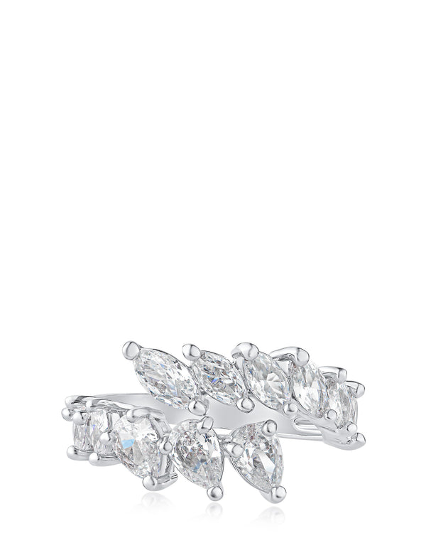 Marquise and Pear Cubic Zirconia Wrap Ring in Rhodium-Plated Brass, photo 1