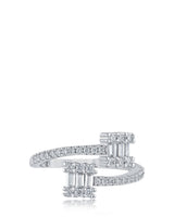 Baguette and Round Cubic Zirconia Deco Wrap Ring in Rhodium-Plated Brass