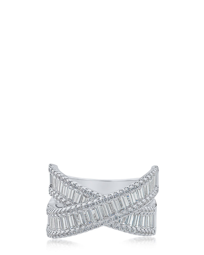 Baguette Cubic Zirconia Interlace Ring in Rhodium-Plated Brass, photo 1