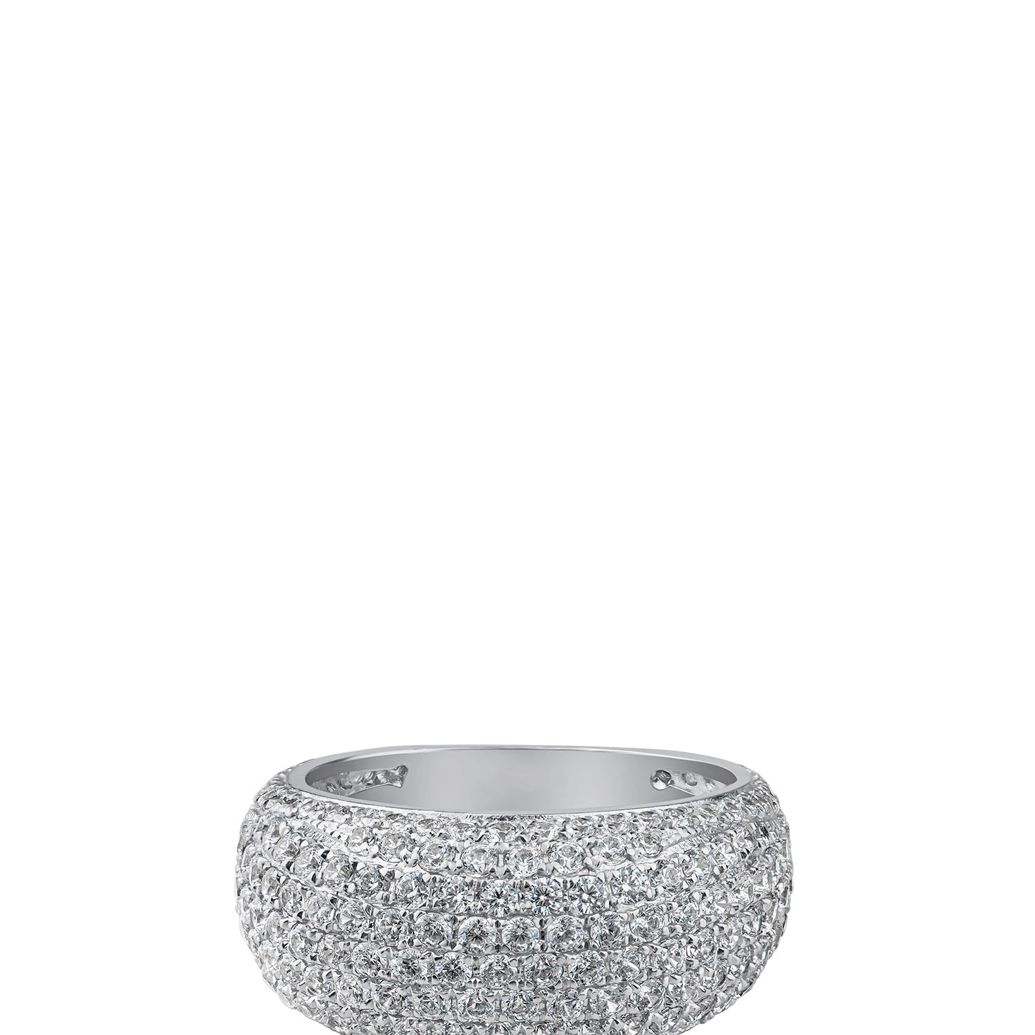 Pavé Cubic Zirconia Dome Ring in Rhodium-Plated Brass, photo 1