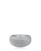 Pavé Cubic Zirconia Dome Ring in Rhodium-Plated Brass