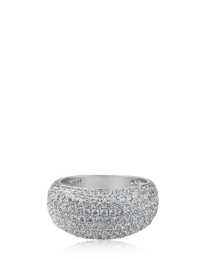 Pavé Cubic Zirconia Dome Ring in Rhodium-Plated Brass, photo 1