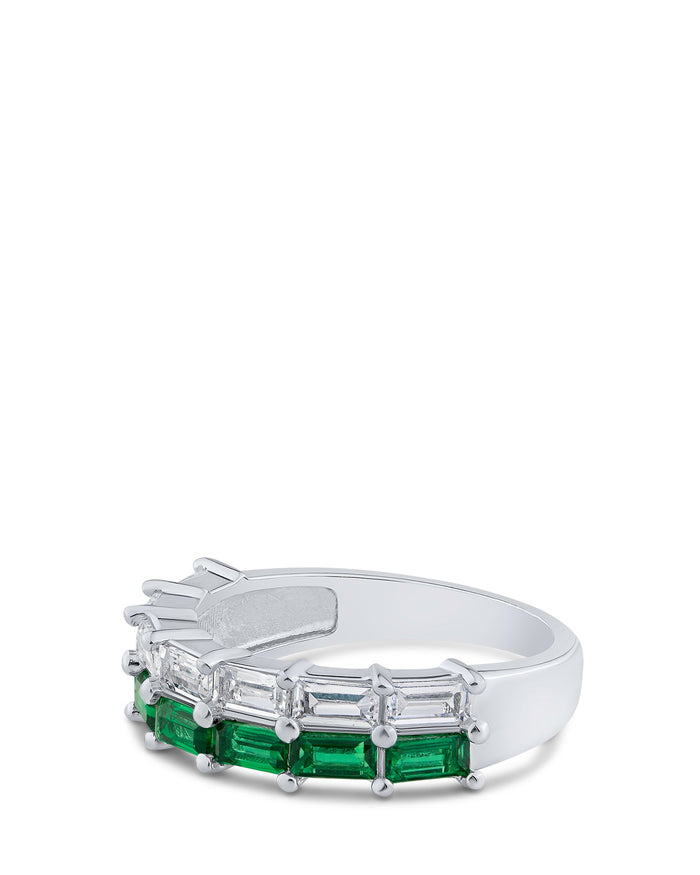 Anillo con doble zirconia cúbica baguette en latón bañado en rodio, foto 2
