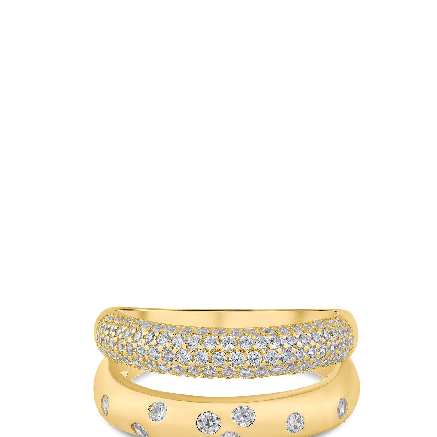 Pavé Cubic Zirconia Double Band Ring in Gold-Plated or Rhodium-Plated Brass, photo 1