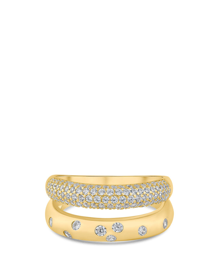 Pavé Cubic Zirconia Double Band Ring in Gold-Plated or Rhodium-Plated Brass, photo 1