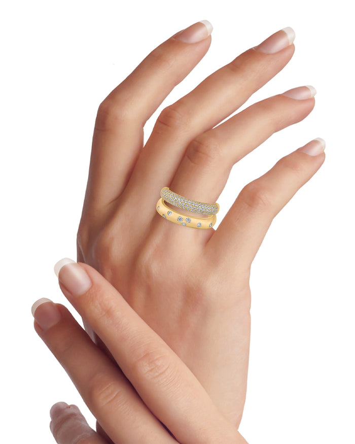 Pavé Cubic Zirconia Double Band Ring in Gold-Plated or Rhodium-Plated Brass, photo 3