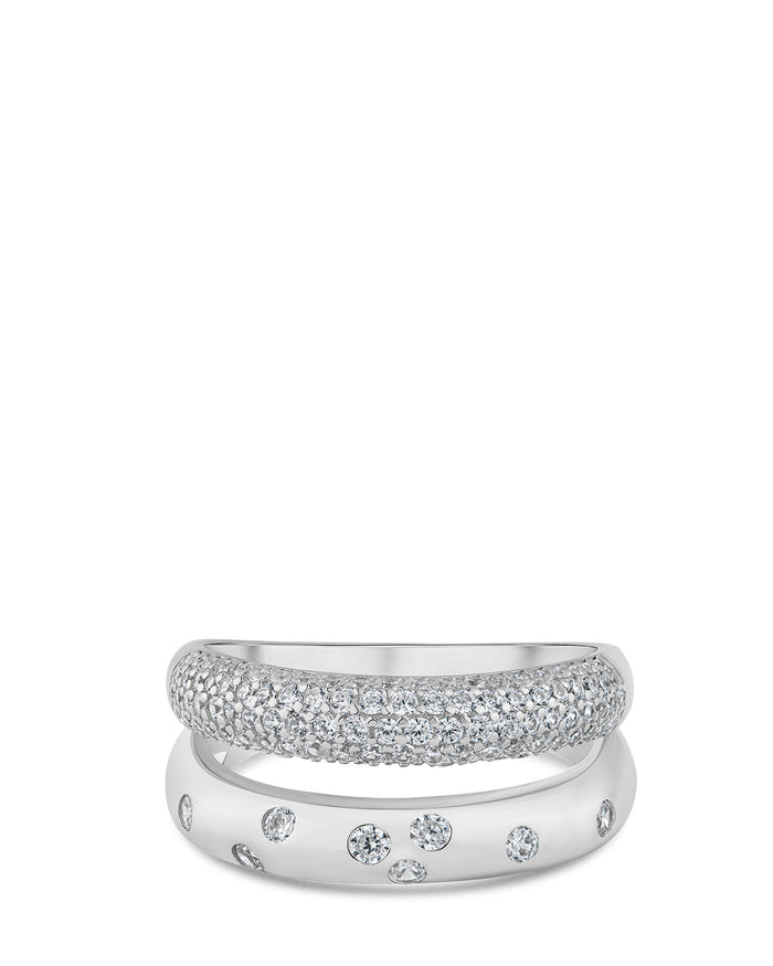 Pavé Cubic Zirconia Double Band Ring in Gold-Plated or Rhodium-Plated Brass, photo 2