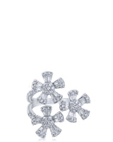 Baguette and Round Cubic Zirconia Triple Flower Ring in Rhodium-Plated Brass
