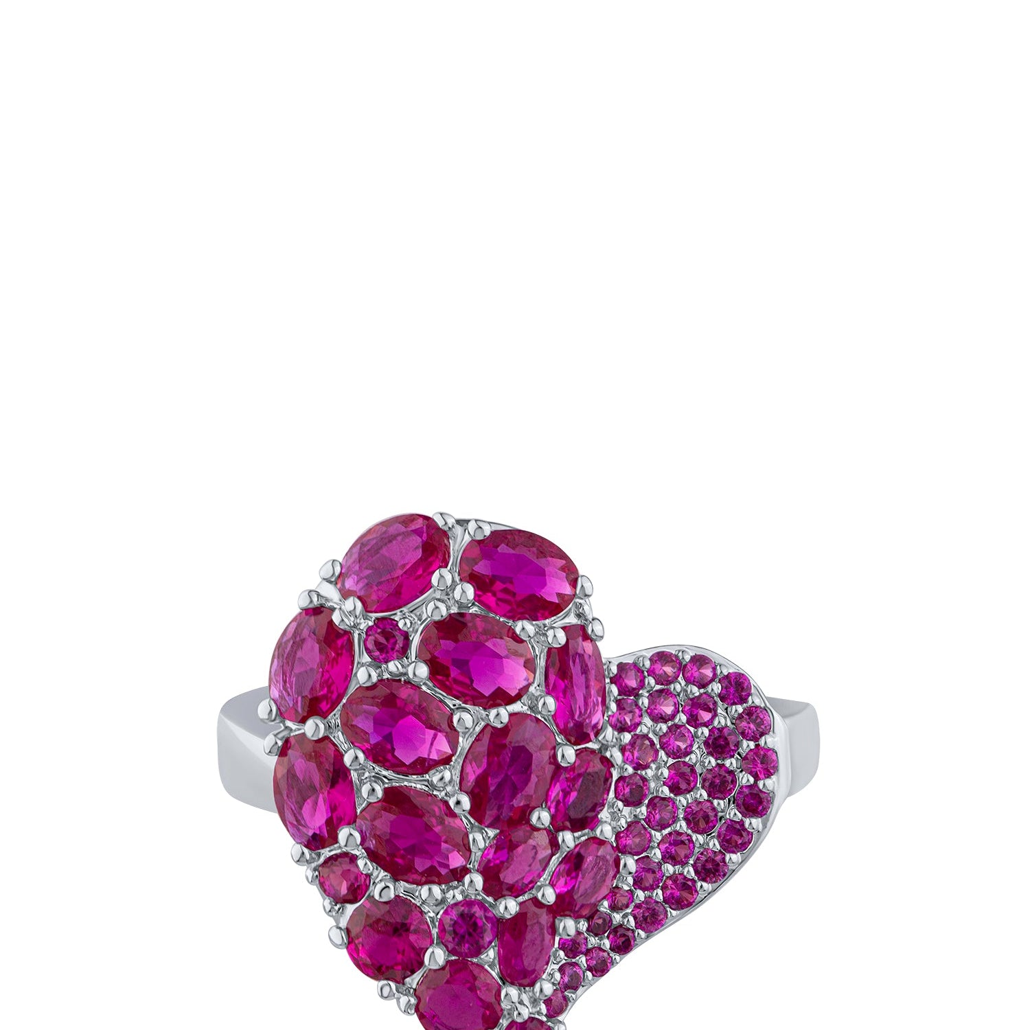 Anillo de corazón con zirconias cúbicas en engaste pavé en latón bañado en rodio, foto 1