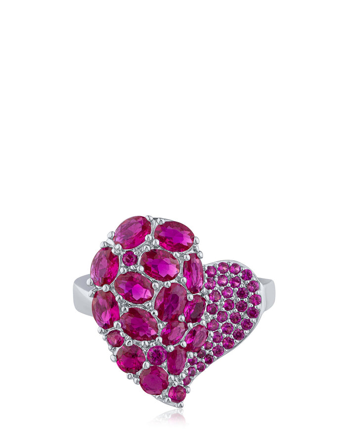 Anillo de corazón con zirconias cúbicas en engaste pavé en latón bañado en rodio, foto 1