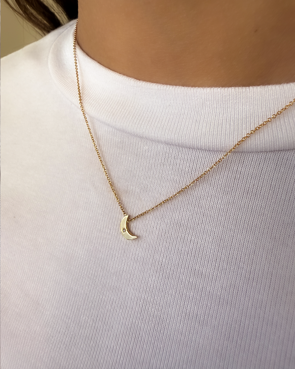 Collar infantil de luna con pequeño diamante en oro de 14K, foto 2