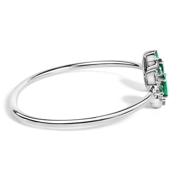 White Topaz and Green Emerald Floral Bangle Bracelet in Sterling Silver, photo 2