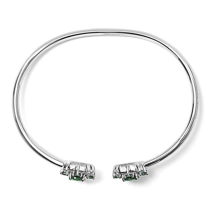 Brazalete rígido floral con topacio blanco y esmeralda verde en plata de ley, foto 4