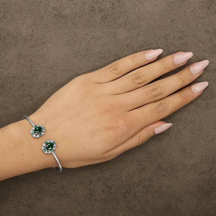 Brazalete rígido floral con topacio blanco y esmeralda verde en plata de ley, foto 3