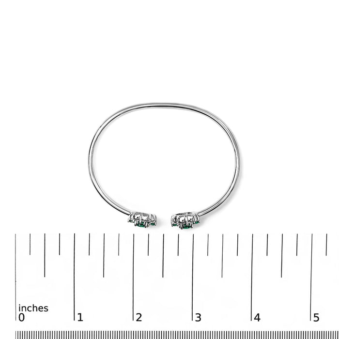 Brazalete rígido floral con topacio blanco y esmeralda verde en plata de ley, foto 5
