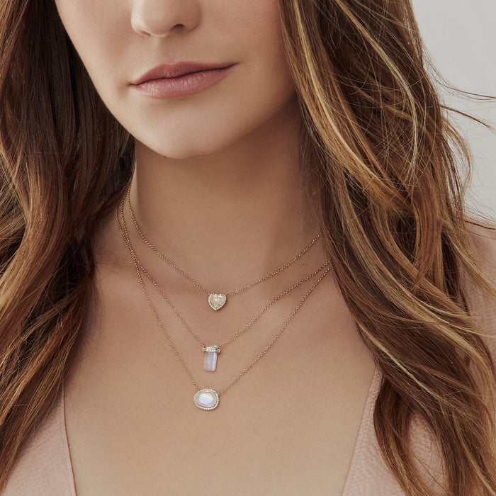 14K Gold Diamond Moonstone Necklace, photo 4