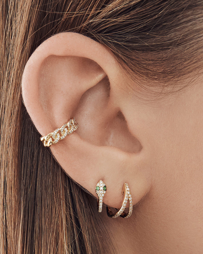Aretes de aro huggie divididos con diamantes pavé en oro de 14K, foto 7