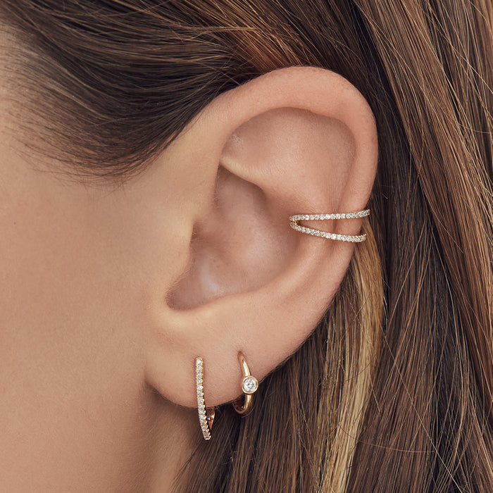 14K Gold Pave Diamond Curve Huggie Earrings, photo 5