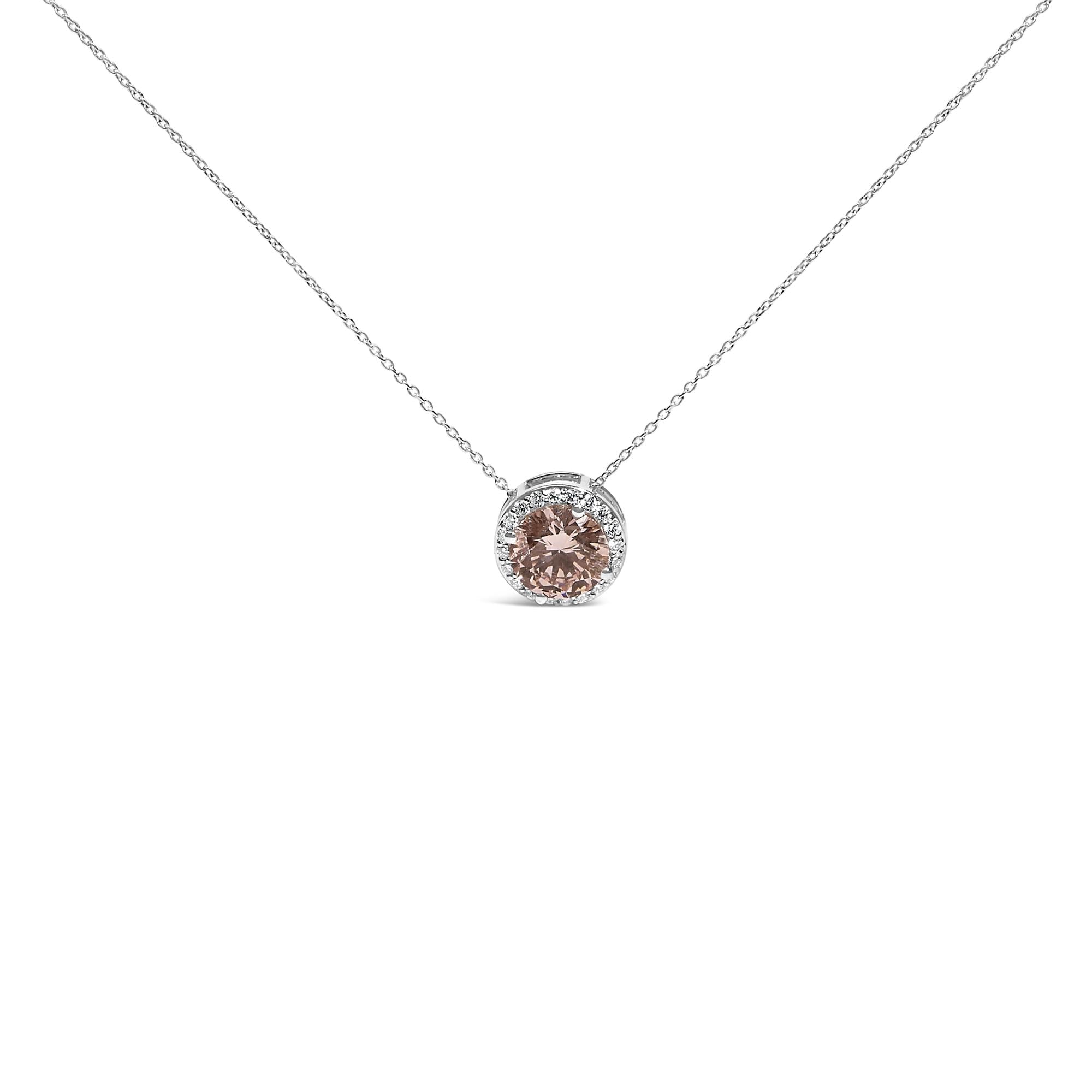Collar con colgante solitario y halo con diamante rosa cultivado en laboratorio de 2 3/8 ct. p.t. en oro blanco de 14K, foto 1