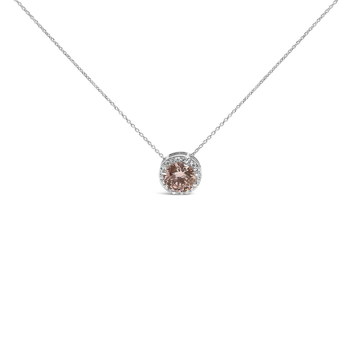 Collar con colgante solitario y halo con diamante rosa cultivado en laboratorio de 2 3/8 ct. p.t. en oro blanco de 14K, foto 1
