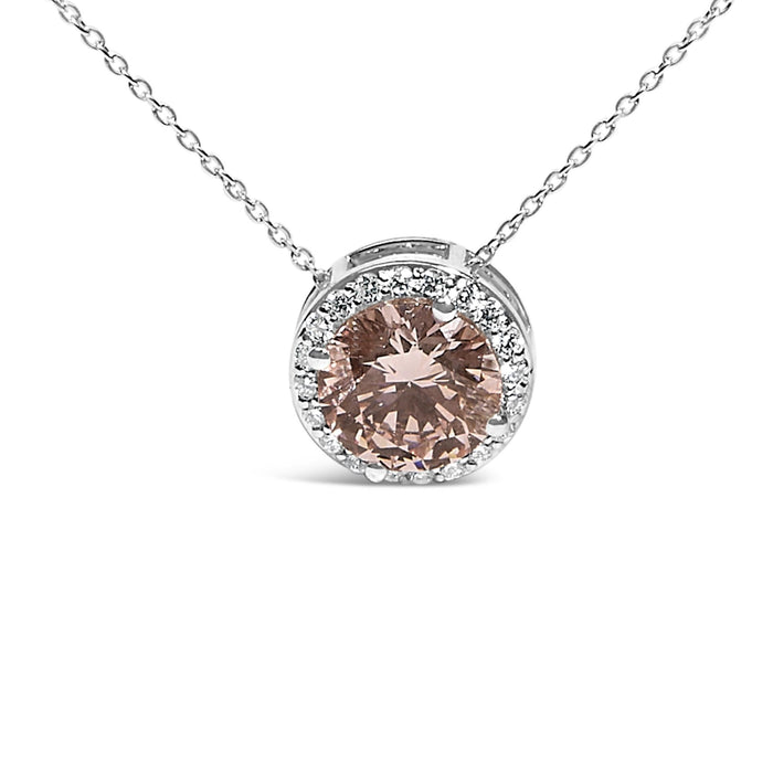 Collar con colgante solitario y halo con diamante rosa cultivado en laboratorio de 2 3/8 ct. p.t. en oro blanco de 14K, foto 2