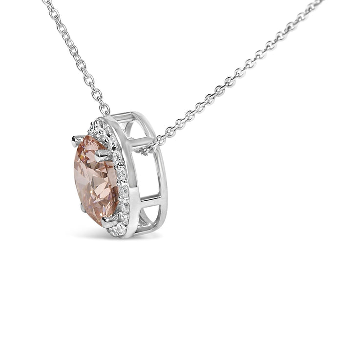 Collar con colgante solitario y halo con diamante rosa cultivado en laboratorio de 2 3/8 ct. p.t. en oro blanco de 14K, foto 4
