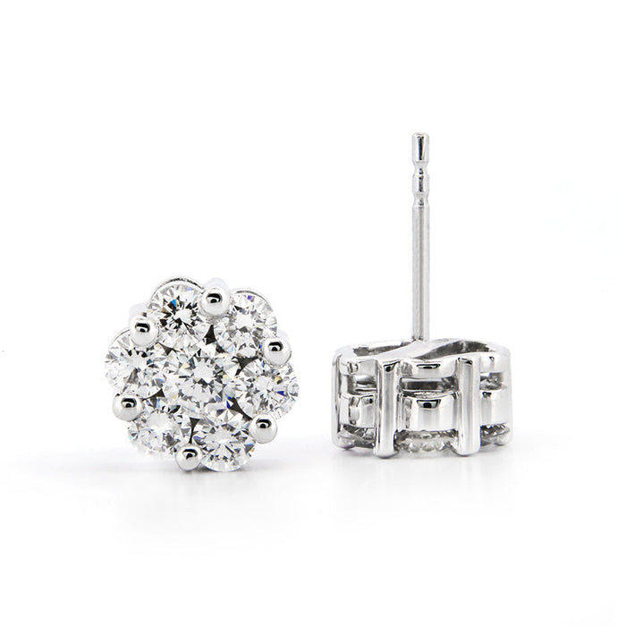 Aretes de botón tipo racimo con diamantes cultivados en laboratorio de 2.00 CTW en oro de 14K, foto 4