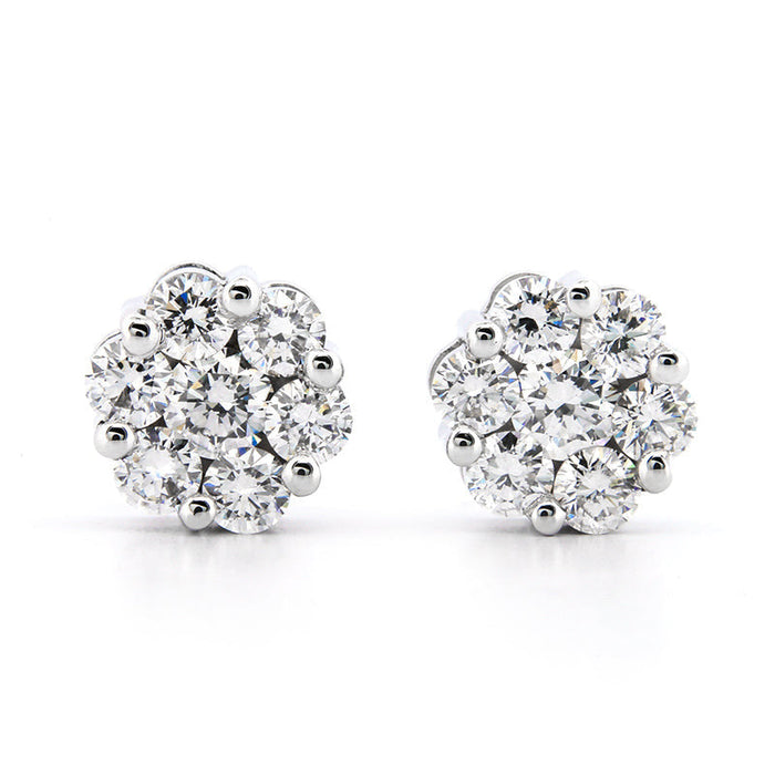 Aretes de botón tipo racimo con diamantes cultivados en laboratorio de 2.00 CTW en oro de 14K, foto 5