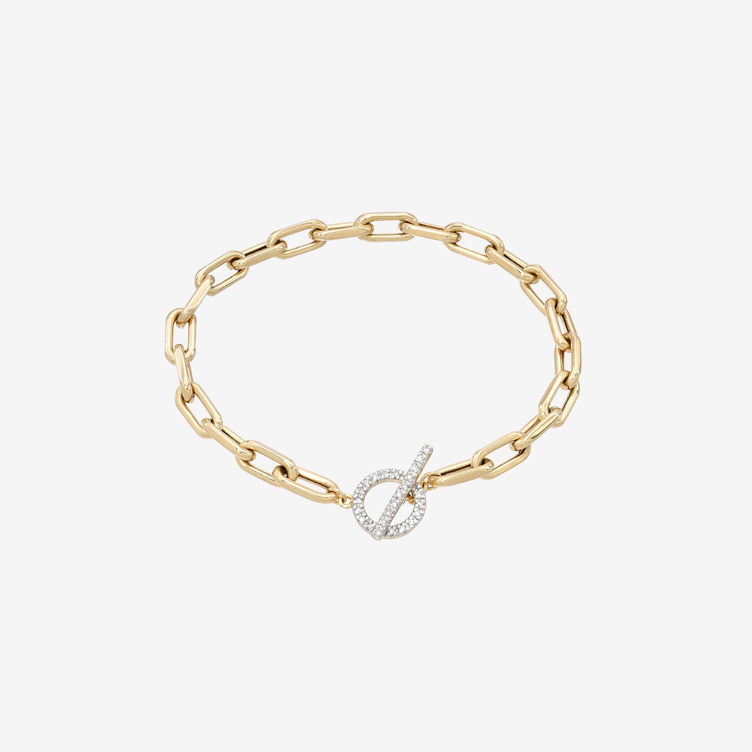14K Gold Large Open Link Diamond Toggle Bracelet, photo 1