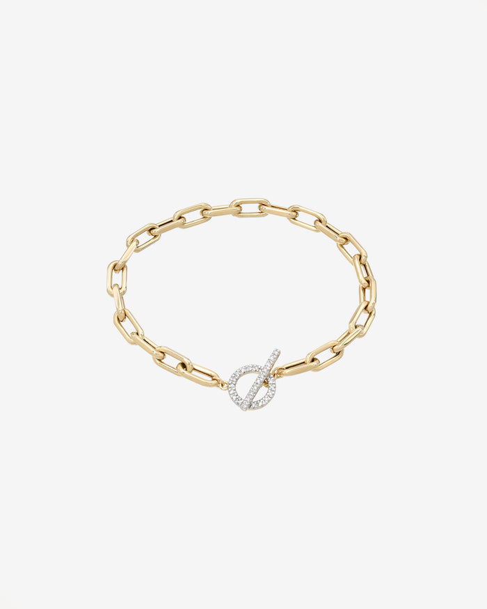 14K Gold Large Open Link Diamond Toggle Bracelet, photo 1