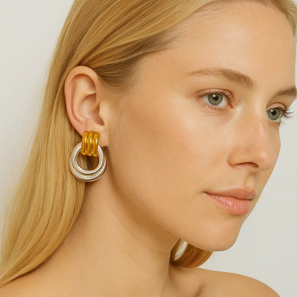 Luna Link Two-Tone Circle Drop Earrings, photo 2