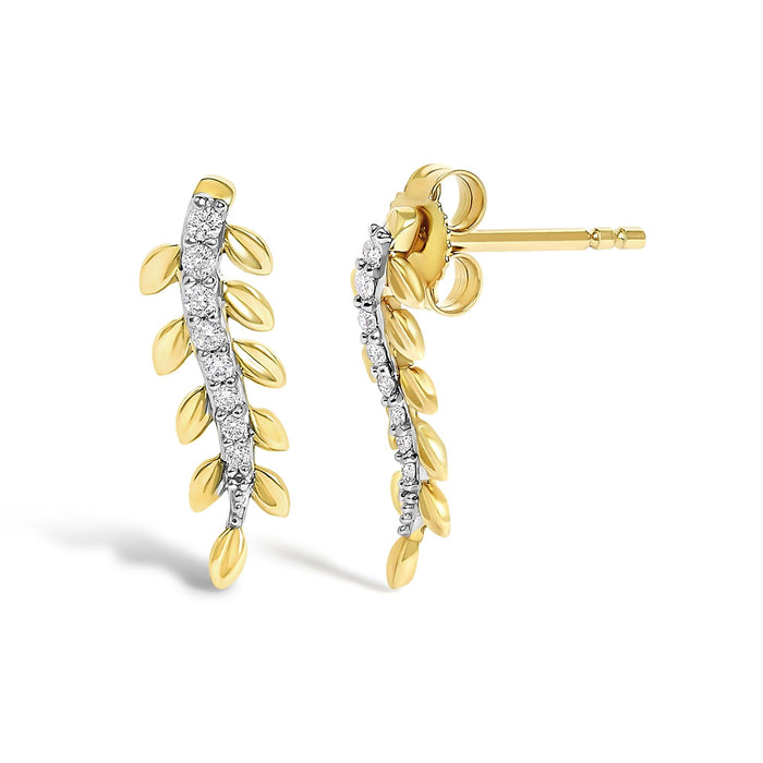 1/10 Ct. T.W. Diamond Leaf Drop Stud Earrings in 14K Yellow Gold, photo 2