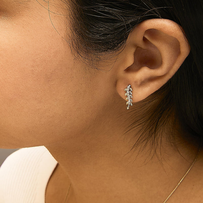1/10 Ct. T.W. Diamond Leaf Drop Stud Earrings in 14K Yellow Gold, photo 3