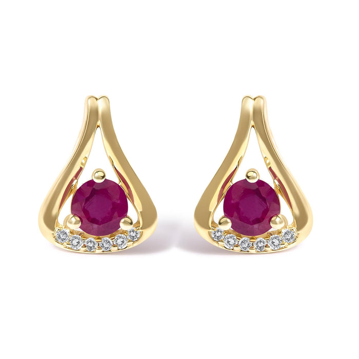 Red Ruby and Diamond Accent Teardrop Stud Earrings in 14K Yellow Gold, photo 1