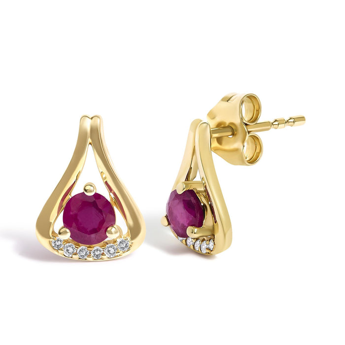 Red Ruby and Diamond Accent Teardrop Stud Earrings in 14K Yellow Gold, photo 2
