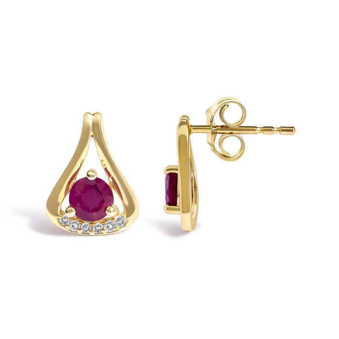 Red Ruby and Diamond Accent Teardrop Stud Earrings in 14K Yellow Gold, photo 4