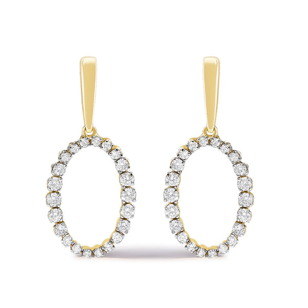 Aretes colgantes ovalados con diamantes graduados de 1/2 ct. p.t. en oro amarillo de 14K, foto 1