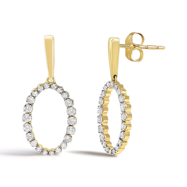 Aretes colgantes ovalados con diamantes graduados de 1/2 ct. p.t. en oro amarillo de 14K, foto 2