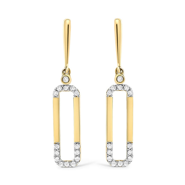 Aretes colgantes de clip de papel con diamantes de 1/5 ct. p.t. en oro amarillo de 14K, foto 1