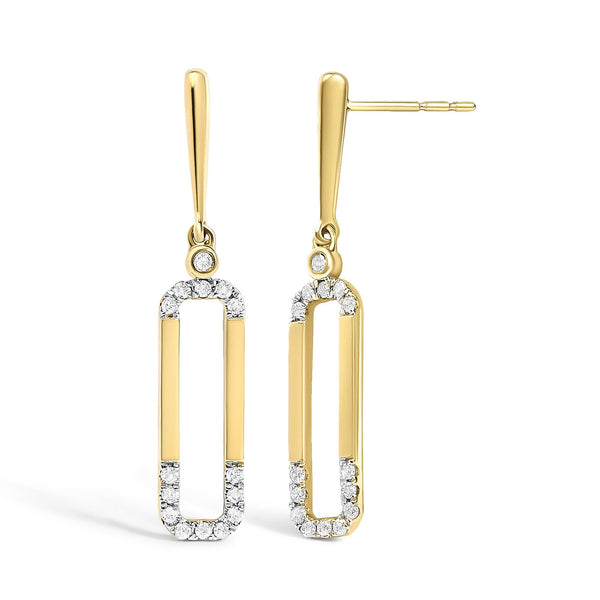 Aretes colgantes de clip de papel con diamantes de 1/5 ct. p.t. en oro amarillo de 14K, foto 2